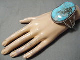 Excellent Vintage Native American Navajo Pilot Mountain Turquoise Sterling Silver Bracelet Old-Nativo Arts