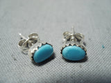 Small And Petite Vintage Native American Navajo Turquoise Sterling Silver Earrings-Nativo Arts