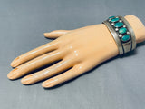 Beautiful Vintage Native American Navajo 5 Green Turquoise Sterling Silver Solid Bracelet-Nativo Arts