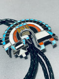 Early Authentic Vintage Native American Zuni Turquoise Sterling Silver Inlay Bolo Tie-Nativo Arts