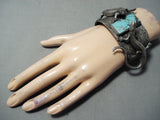 Detailed Double Lizard Sterling Silver Turquoise Bracelet Cuff-Nativo Arts