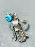 Whimsical Corncob Native American Navajo Morenci Turquoise Sterling Silver Corn Ring Signed-Nativo Arts