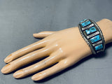 Exceptional Vintage Native American Navajo Morenci Turquoise Sterling Silver Bracelet Signed-Nativo Arts