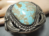 Tony Skeets Vintage Native American Navajo #8 Turquoise Sterling Silver Leaf Bracelet-Nativo Arts