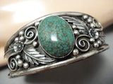 Intense Spiderweb Turquoise Vintage Native American Navajo Green Sterling Silver Bracelet-Nativo Arts