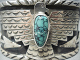 Rare San Felipe Spiderweb Turquoise Sterling Silver Eagle Bracelet-Nativo Arts