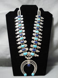 Museum Vintage Native American Navajo Turquoise Lapis Sterling Silver Squash Blossom Necklace-Nativo Arts