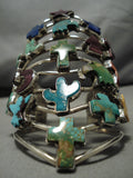 Largest Best Vintage Native American Navajo Turquoise Fetish Sterling Silver Bracelet Old-Nativo Arts