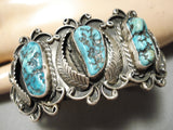Opulent Vintage Native American Navajo Old Turquoise Sterling Silver Bracelet Old-Nativo Arts