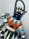 Biggest Best Vintage Native American Zuni Turquoise Kachina Sterling Silver Bolo Tie-Nativo Arts