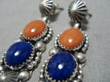 Native American Important Jeanette Dale Lapis Coral Sterling Silver Earrings-Nativo Arts