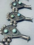 Gasp! 287 Gram Vintage Native American Navajo Turquoise Sterling Silver Squash Blossom Necklace-Nativo Arts