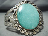 Early Huge Vintage Native American Navajo Blue Gem Turquoise Sterling Silver Bracelet Old-Nativo Arts