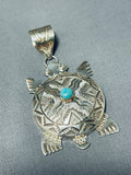 Sophisticated Turtle Native American Navajo Turquoise Sterling Silver Pendant-Nativo Arts