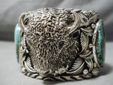 One Of Biggest Best Heavy Native American Navajo Buffalo Turquoise Sterling Silver Bracelet-Nativo Arts