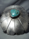 Colossal Vintage Native American Navajo Sterling Silver Shield Turquoise Bracelet Old-Nativo Arts