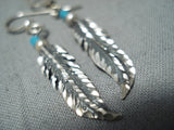 Pretty Vintage Native American Navajo Turquoise Sterling Silver Feather Earrings Old-Nativo Arts