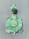 Native American Rare Vintage Inlay Royston Turquoise Sterling Silver Turtle Pendant-Nativo Arts