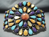 Colorful Native American Navajo Turquoise Charoite Sterling Silver Shell Bracelet-Nativo Arts
