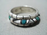 Fascinating Vintage Native American Navajo Turquoise Inlay Sterling Silver Ring-Nativo Arts
