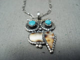 Signed Vintage Native American Acoma Turquoise Sterling Silver Owl Necklace-Nativo Arts