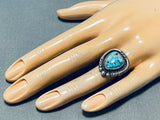 Very Rare Vintage Native American Navajo Gilber Turquoise Sterling Silver Ring Old-Nativo Arts