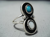 Amazing Vintage Native American Navajo Blue Turquoise Pearl Sterling Silver Ring Old-Nativo Arts
