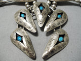 Advanced Silver Work Vintage Native American Navajo Sterling Turquoise Squash Blossom Necklace-Nativo Arts