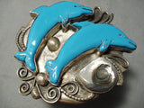 Native American Museum Vintage Turquoise Dolphin Fran Gomez Sterling Silver Bracelet-Nativo Arts