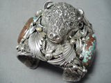 237 Gram Native American #8 Turquoise Sterling Silver Buffalo Bracelet-Nativo Arts