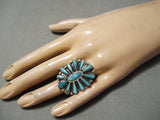 Huge Tears Of Joy Turquoise Vintage Native American Navajo Sterling Silver Ring-Nativo Arts