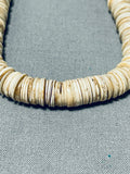 Native American Authentic Vintage Santo Domingo Tan Shell Sterling Silver Necklace Old-Nativo Arts