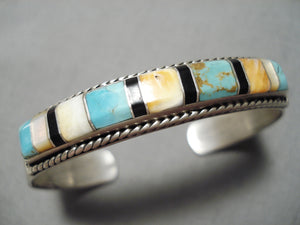 Superlative Vintage Native American Navajo #8 Turquoise Inlay Sterling Silver Bracelet-Nativo Arts