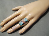 One Of The Best Vintage Native American Navajo Turquoise Lapis Inlay Sterling Silver Ring-Nativo Arts