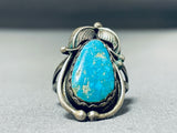 Important Will Singer Vintage Native American Navajo Turquoise Sterling Silver Leaf Ring-Nativo Arts