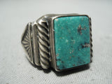 Incredible Vintage Native American Navajo Signed Royston Turquoise Square Sterling Silver Ring-Nativo Arts