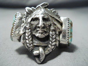 RING - Extremely Ornate Sterling & Turquoise Ring top