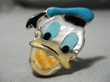 Detailed Huge Zuni Native American Donald Duck Turquoise Sterling Silver Ring-Nativo Arts