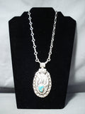 Heavy Native American Navajo Pilot Mountain Turquoise Sterling Silver Necklace-Nativo Arts