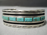 Thick And Heavy!! Vintage Native American Navajo Carico Lake Turquoise Sterling Silver Bracelet-Nativo Arts