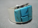 Important Vintage Native American Navajo Tommy Jackson Turquoise Inlay Sterling Silver Ring-Nativo Arts