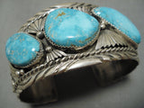 Vintage Navajo Blue Gem Turquoise Sterling Silver Native American Bracelet-Nativo Arts