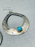Authentic Vintage Native American Navajo Old Kingman Turquoise Sterling Silver Earrings-Nativo Arts