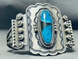 Wally Yazzie Jr Native American Navajo Blue Diamond Turquoise Sterling Silver Bracelet-Nativo Arts