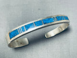 Impressive Vintage Native American Navajo Denim Lapis Inlay Sterling Silver Bracelet-Nativo Arts