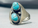 Magnificent Vintage Native American Navajo Kingman Turquoise Sterling Silver Ring-Nativo Arts