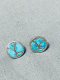 Very Old Vintage Native American Zuni Turquoise Inlay Sterling Silver Earrings-Nativo Arts