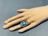 Older Vintage Native American Navajo Hand Tooled Sterling Silver Turquoise Ring Old-Nativo Arts