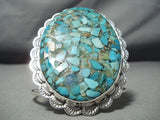 One Of The Biggest Native American Turquoise Inlay Sterling Silver Bracelet-Nativo Arts