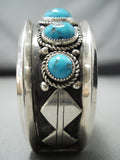 Signed Vintage Native American Navajo Morenci Turquoise Sterling Silver Bracelet-Nativo Arts